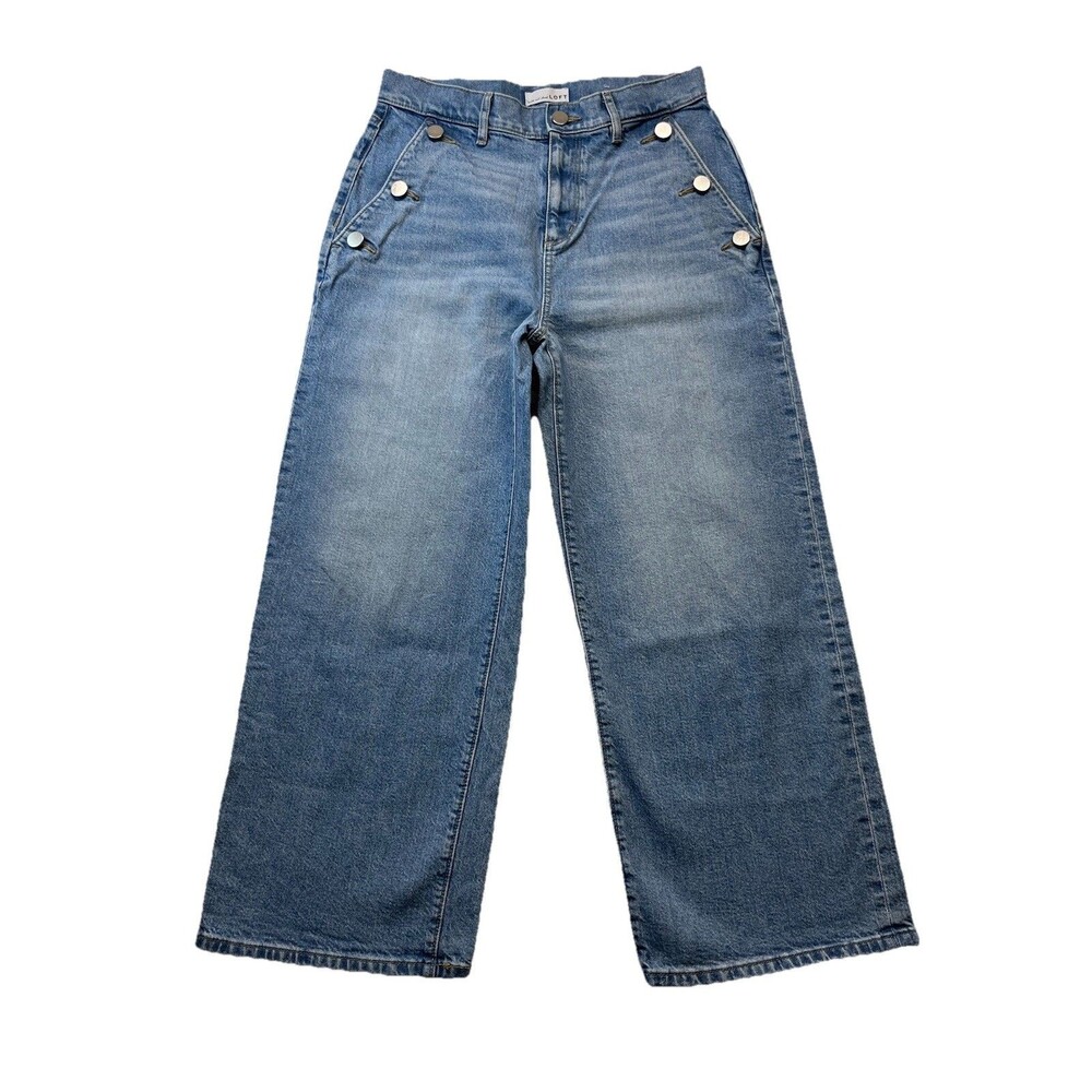 Loft Jeans Womens 2 The Wide Leg Denim Button Pocket Minimalist Preppy 30Wx25L